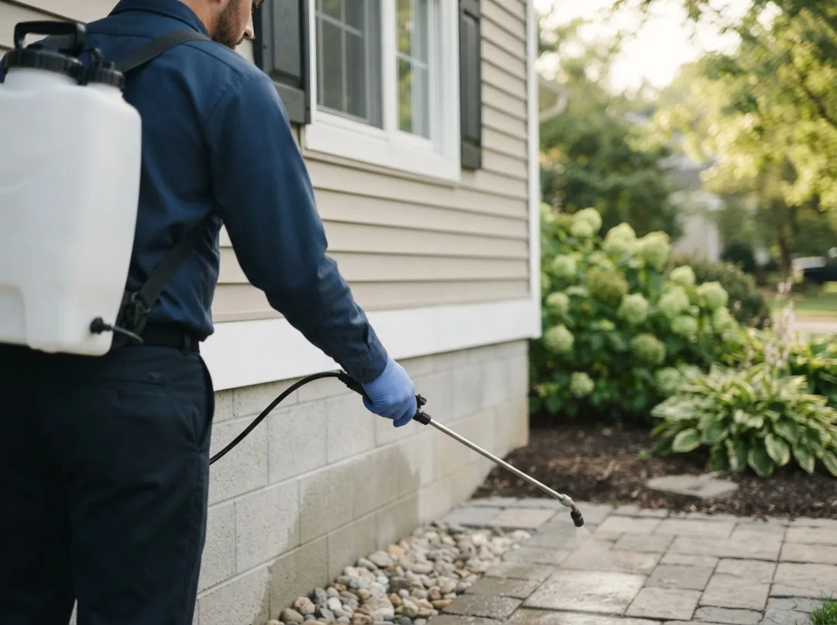 Pest control technician inspecting a home in Blodgett Mills, NY